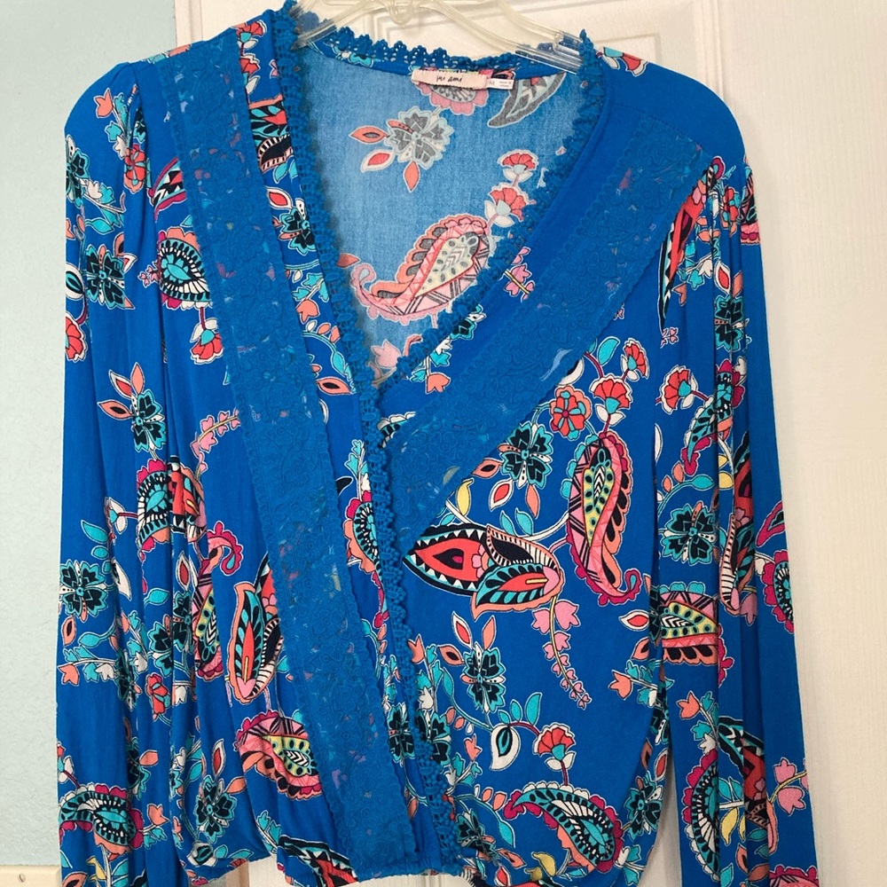 Blue paisley wrap shirt!